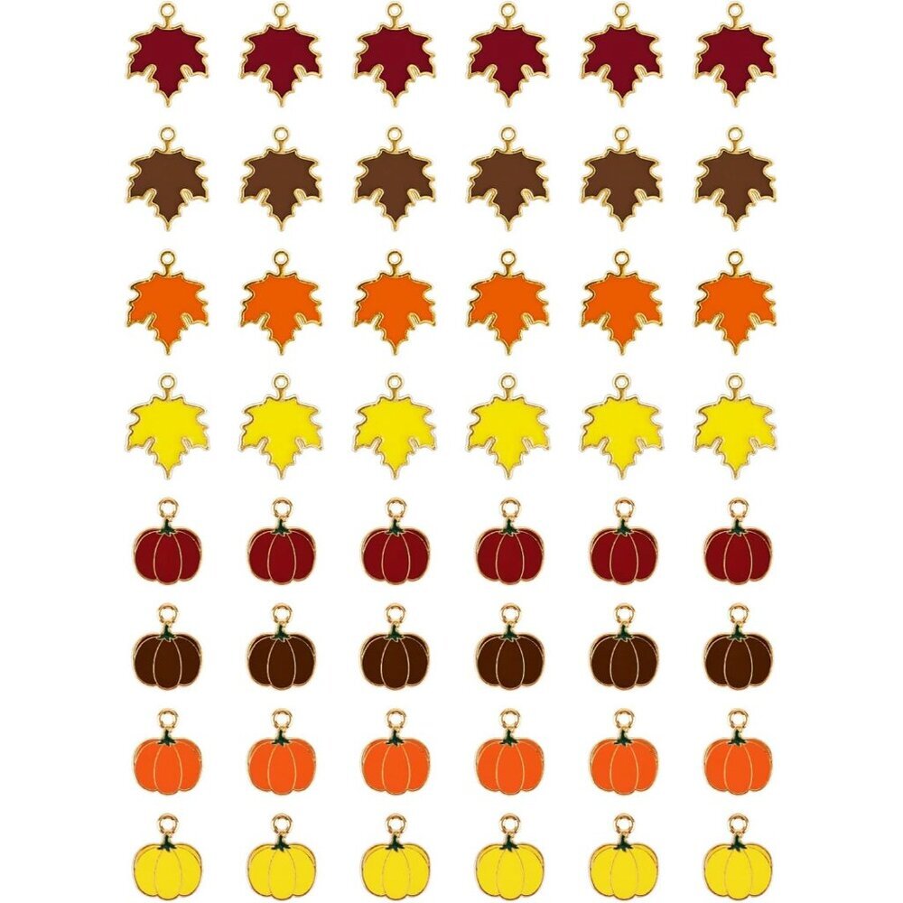 48pcs Fall Charm Pendants, Fall Maple Leaf Charms Enamel Halloween Pendant Pumpk
